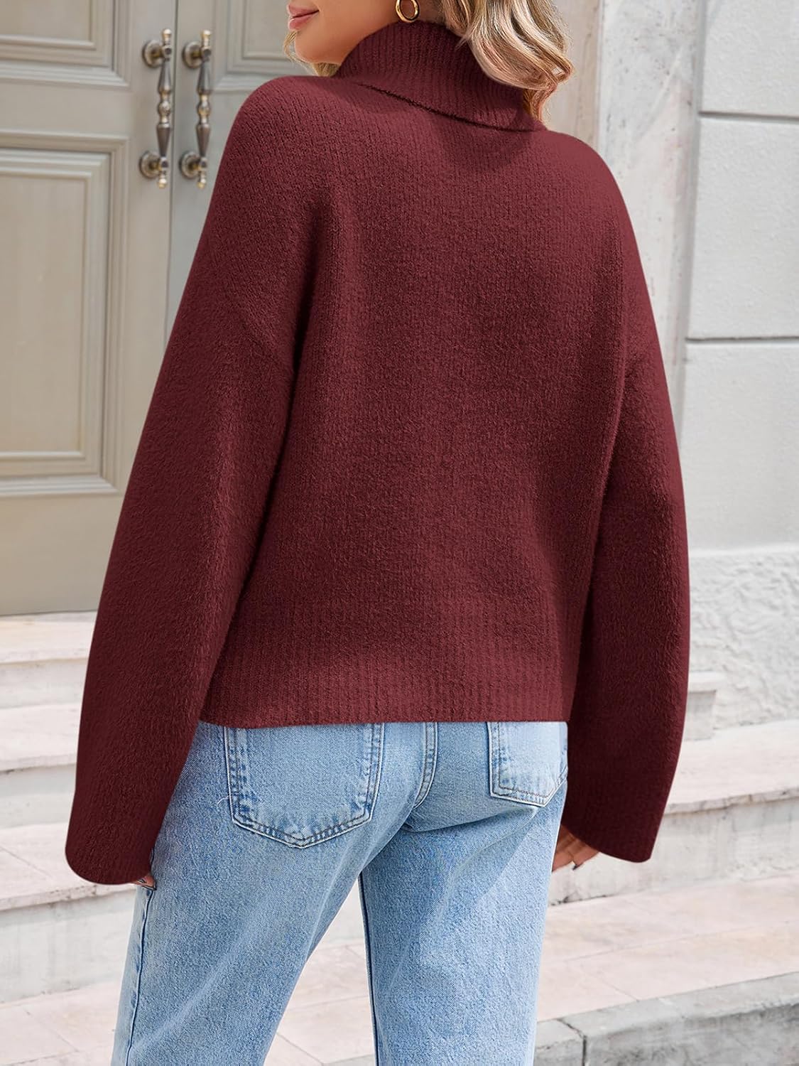 Saodimallsu Womens Turtleneck Fuzzy Sweaters Long Sleeve Chunky Knit Casual Loose Warm Fall Winter Pullover Sweater - Image 5