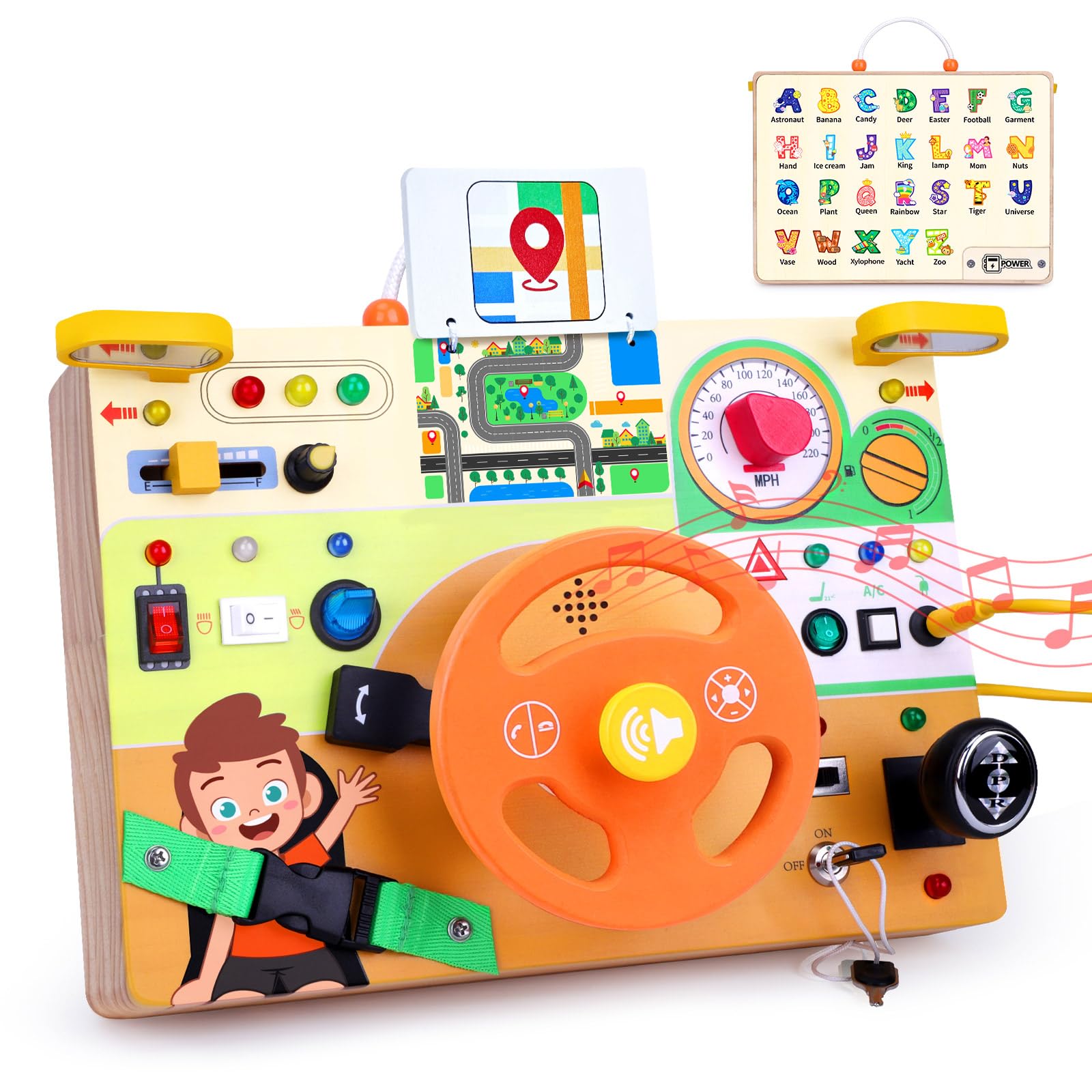 Hoarosall Busy Board Montessori Spielzeug ab 1 Jahr Lenkrad Kinder Reisespielzeug für Kleinkinder Sensorisches Spielzeug für Kinder mit Autismus Weihnachts & Geburtstagsgeschenk