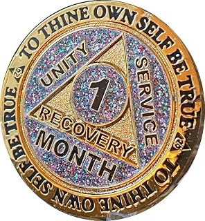 1 Month AA Medallion Reflex Funfetti Birthday Glitter Gold 30 Day Sobriety Chip