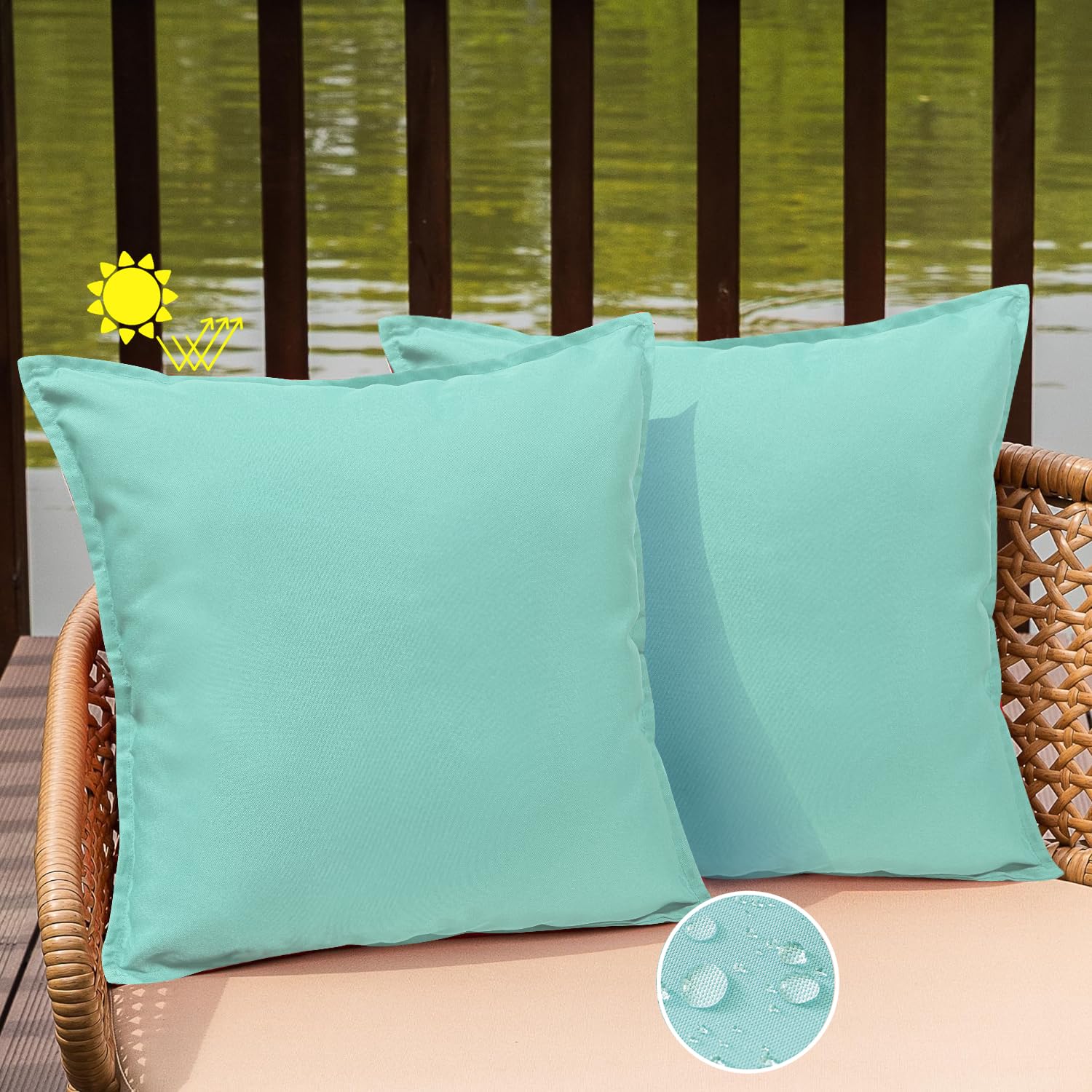 WOKANI Outdoor Waterproof Pillow Covers 20x20 Set of 2 Sunbrella Decorative Square Solid Couch Pillow Covers with Wide Edge for Patio Tent Sofa Bed
