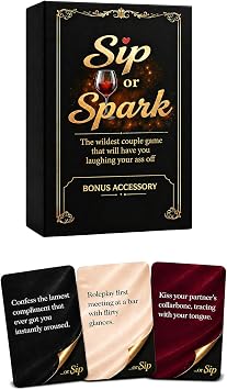 Sip or Spark Couples Card Game, a romantic twist on Truth or Dare,120 cards, Date Night Cards for Two, Relationship Challenge Deck, Funny Questions & Prompts, Romantic Gift for Couples