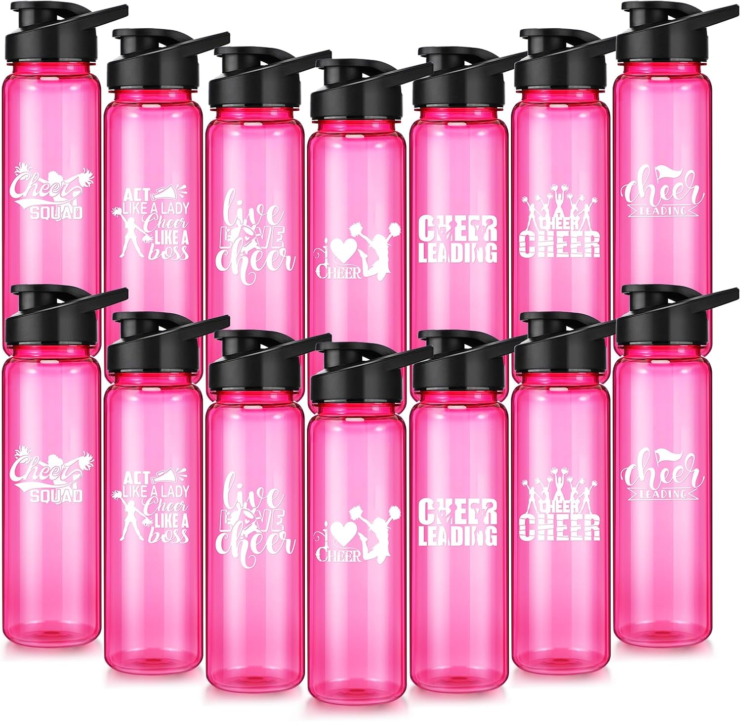 Inbagi 14 Pcs Cheerleader Gifts Bulk Cheer Water Bottle Cheerleader Water Bottle 24 oz Plastic Sports Cups Appreciation Gift for Team Staff, 7 Style