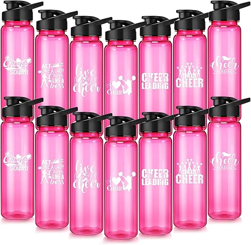 Inbagi 14 botellas de agua de animadora a granel, botella de agua de animadora de 24 onzas, vasos deportivos de plástico, regalo de agradecimiento