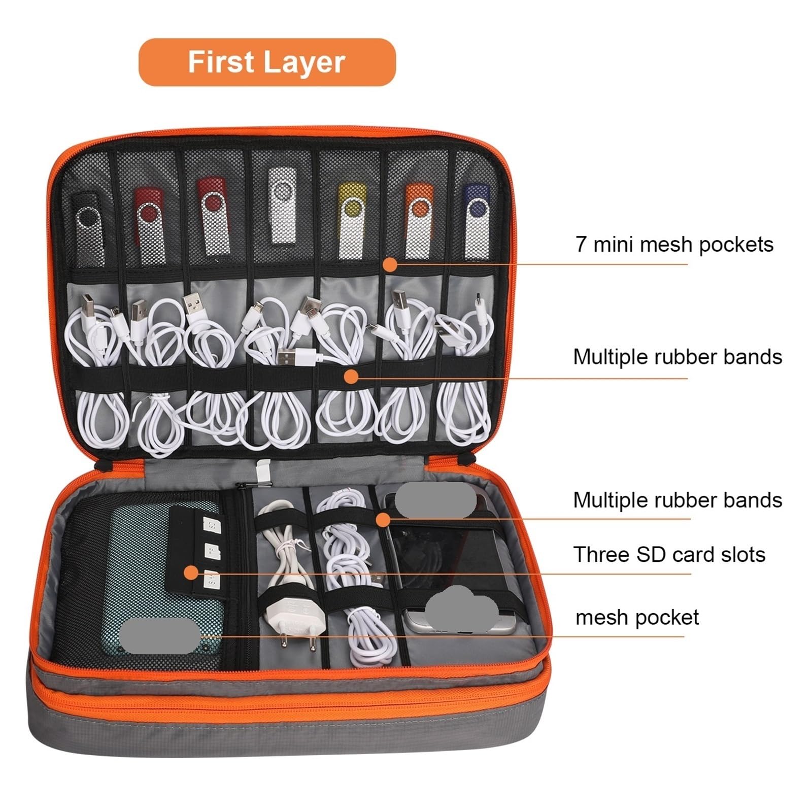 Borsa Organizer Per Cavi Custodia Da Viaggio For Accessori Elettronici Portatili 1PC, Borsa Organizer Cavi, Il Trasporto Di, Alimentazione, Unità Flash USB, Caricabatterie(Gray L)