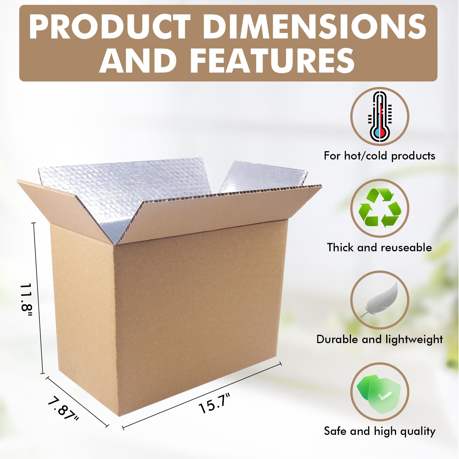 Cajas de envío aisladas para envío de alimentos congelados, 15.7 x 11.8 x 7.8 pulgadas (paquete de 6), kits de mudanza de cartón de aluminio grande para embalaje por correo, caja de envío