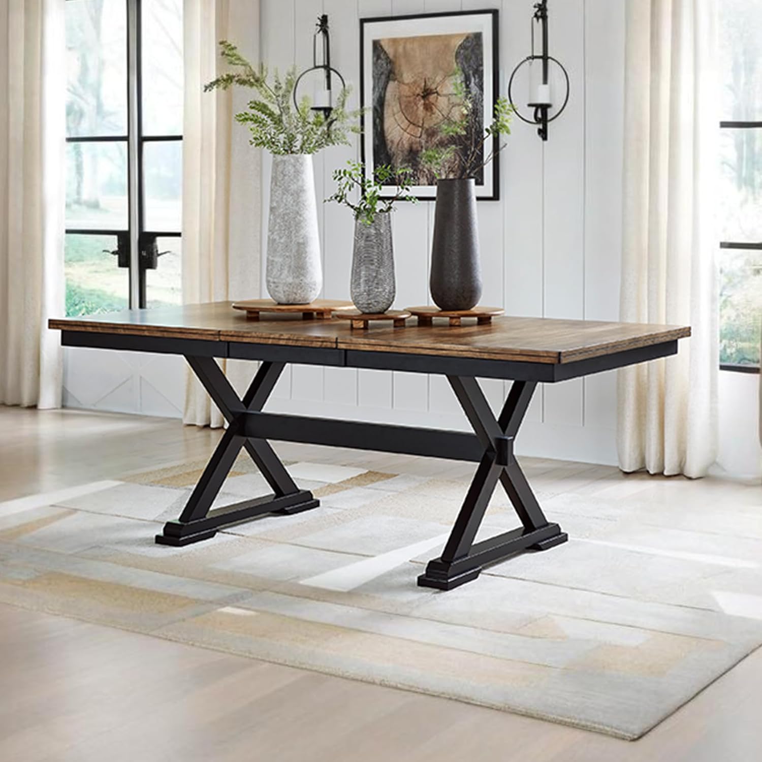 Signature Design by Ashley Wildenauer Dining Extension Table, Self-Storing Butterfly Leaf, Seats 8, Hardwood Solids, 40" W x 78" D x 30.13" H, Black & Dark Brown
