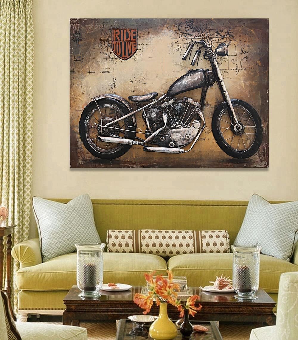 Motorcycle Metal Wall Art Primo Mixed Media Hand Painted 3D Wall Sculpture By Think Bronze Handcrafted Art Deal