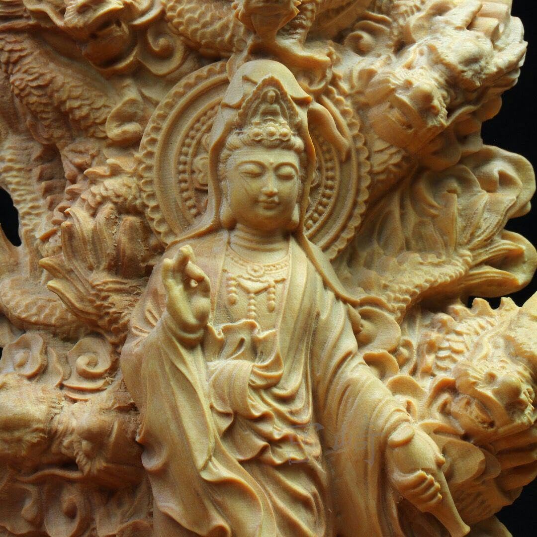 仏師彫り 観音菩薩 九龍觀音 供養品 高約30CM 木彫仏像 開運風水 