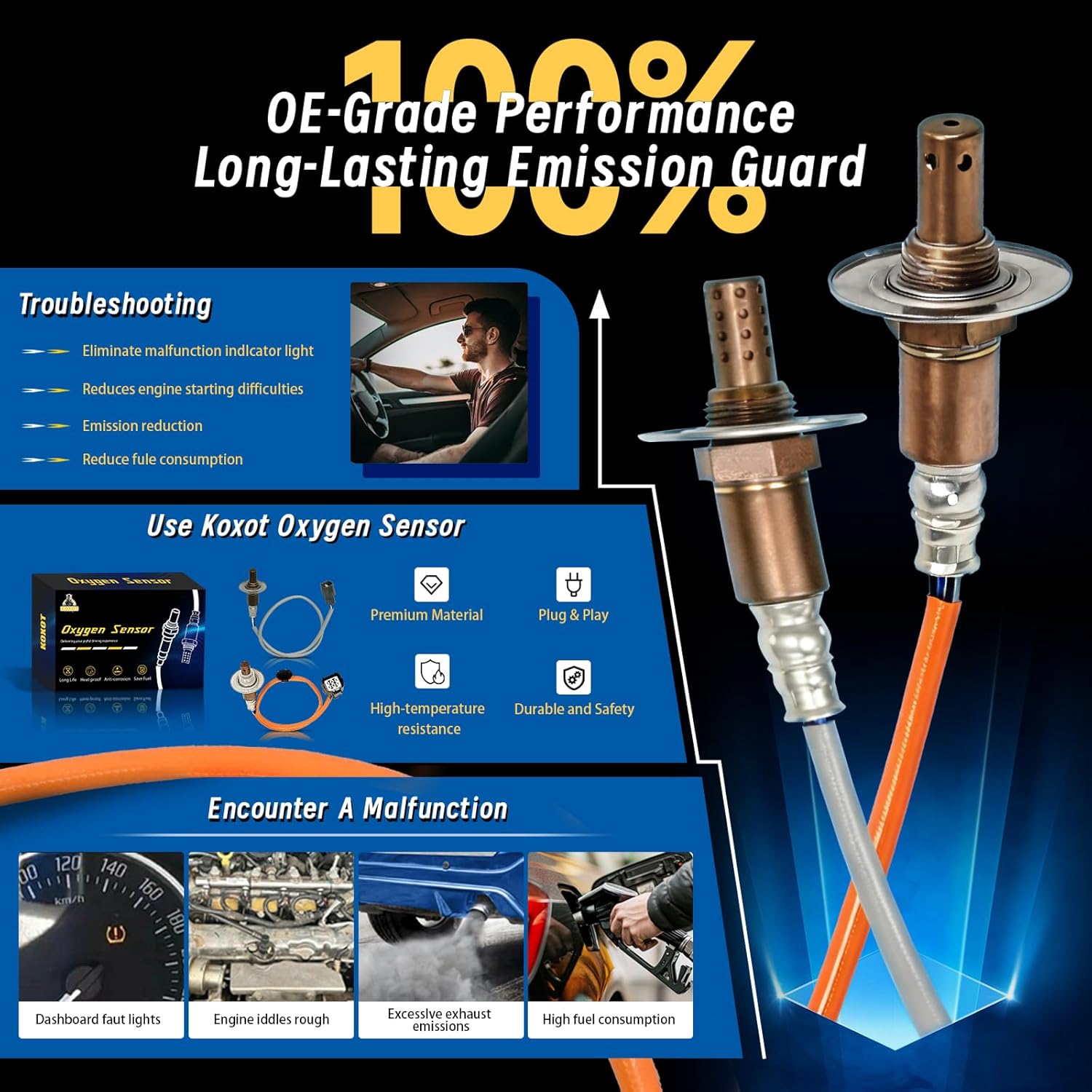 Oxygen Sensor Upstream Downstream O2 Sensor 2Pcs Fit for Saab 9-2X H4-2.5L, for Subaru Forester Impreza Legacy Outback 2006 2007 2008 2009 2010 2011 Replace# 234-9123 234-4445 Oxygen sensors