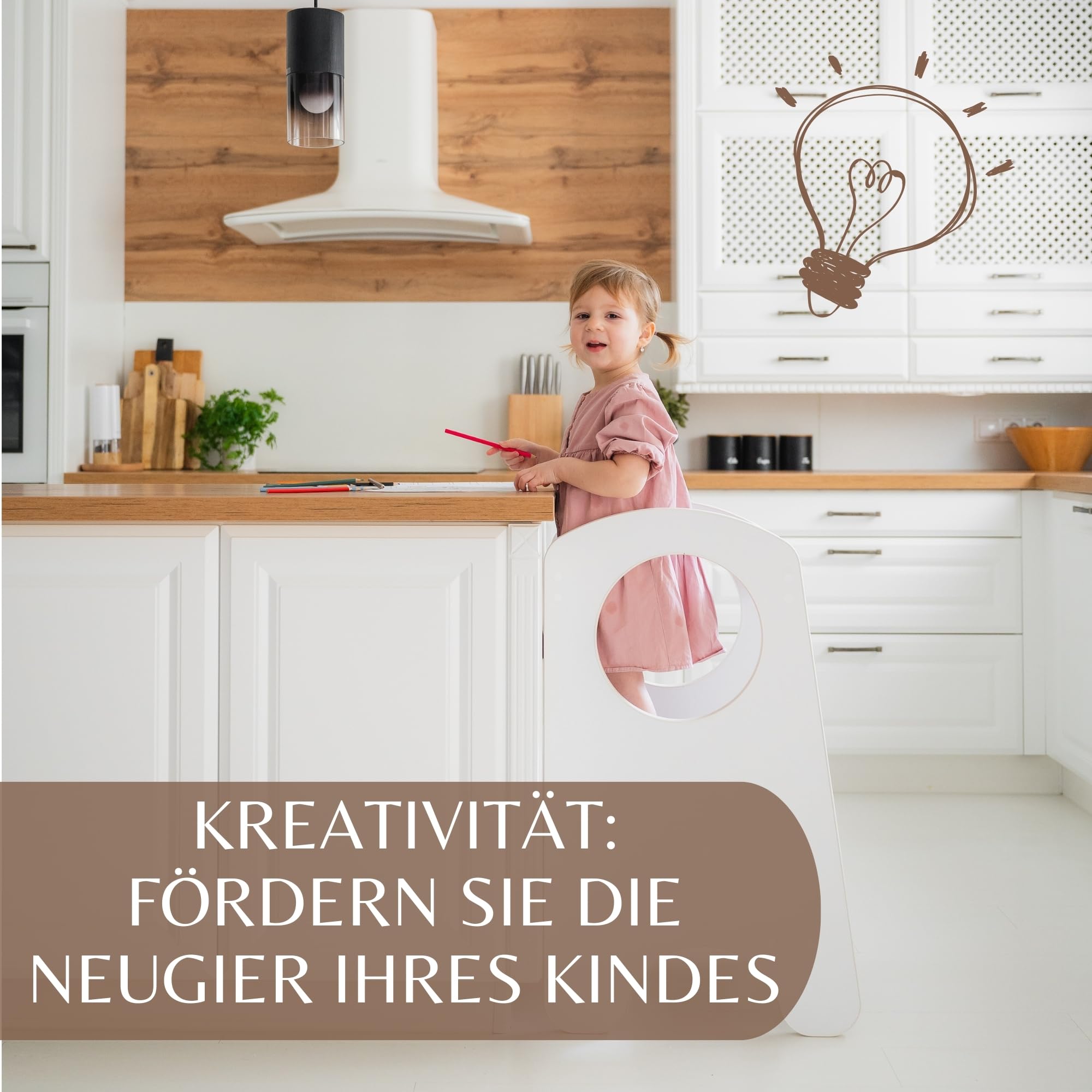 KIDIE Kinder Lernturm ab 1 Jahr, Montessori Höhenverstellbar Lernstuhl Baby, Toddler Learning Tower - Weiss