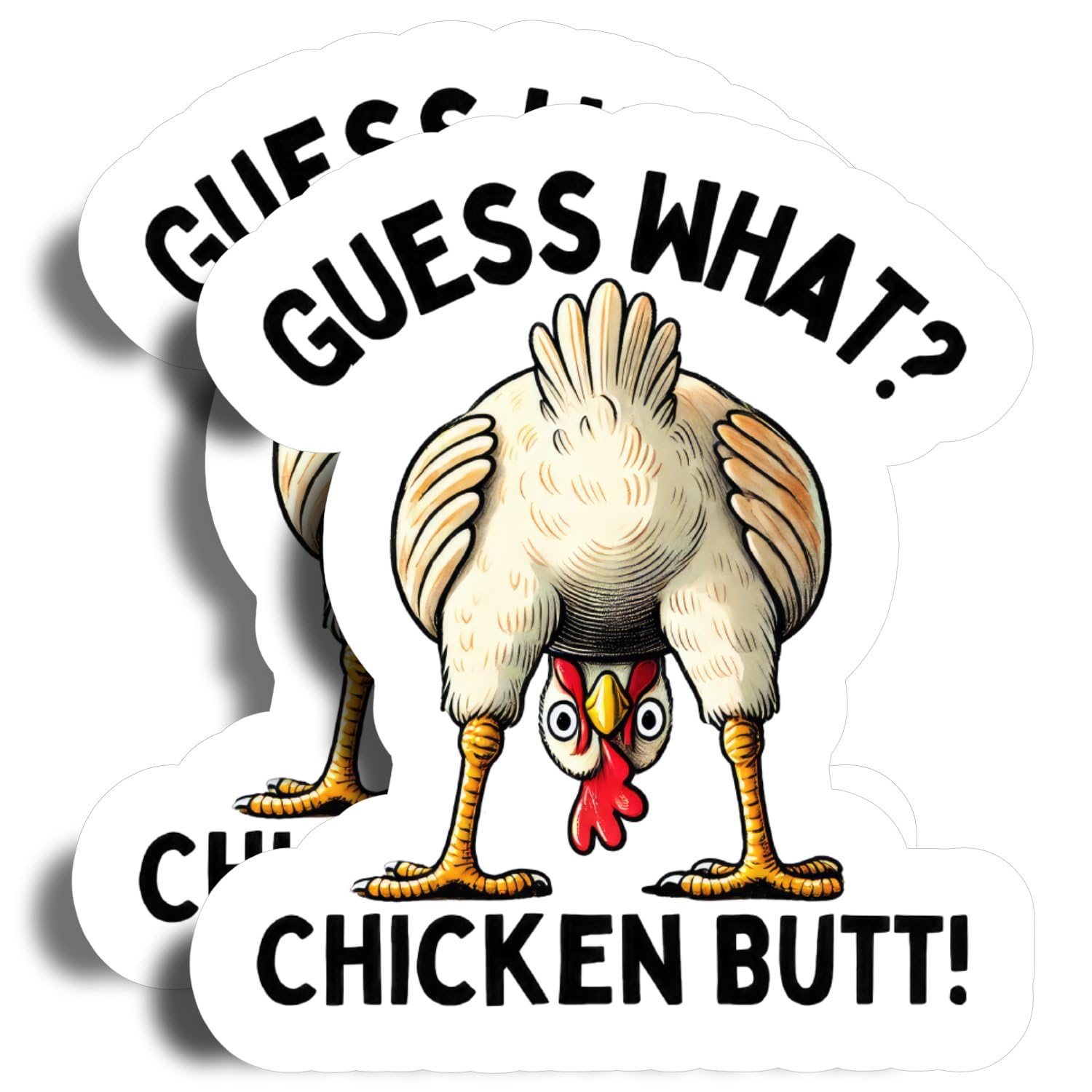 Guess What? Chicken Butt! Stickers - 5" On Longest Side - Cute Funny - 2 Pack - High Adhesive Tack - Bumper Stickers for Cars, Truck, SUV - Made in USA - PLDFS0660