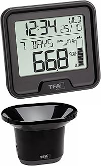 TFA Dostmann Wireless rain gauge Drop, 47.3005.01, monitoring of rainfall and indoor temperature, 365 days history, digital, black