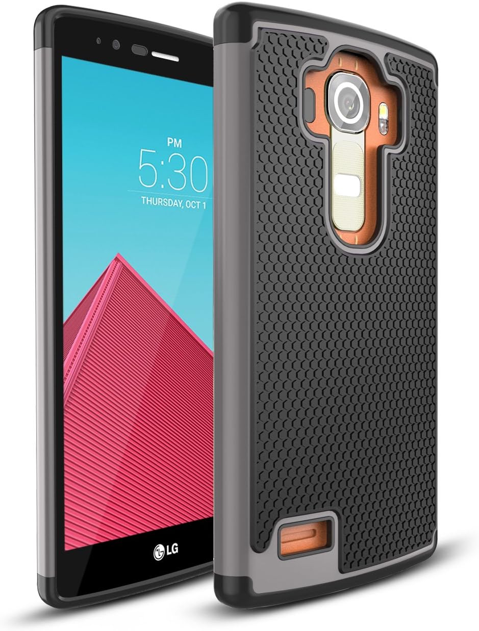 TILL for LG G4 Case, TILL(TM) [Gray] [Shock Absorption] Dual Layer Hybrid Rugged Defender Soft Rubber & Hard Plastic Protective Grip Cute Case Cover for LG G4 H810 H811 LS991 US991 VS986