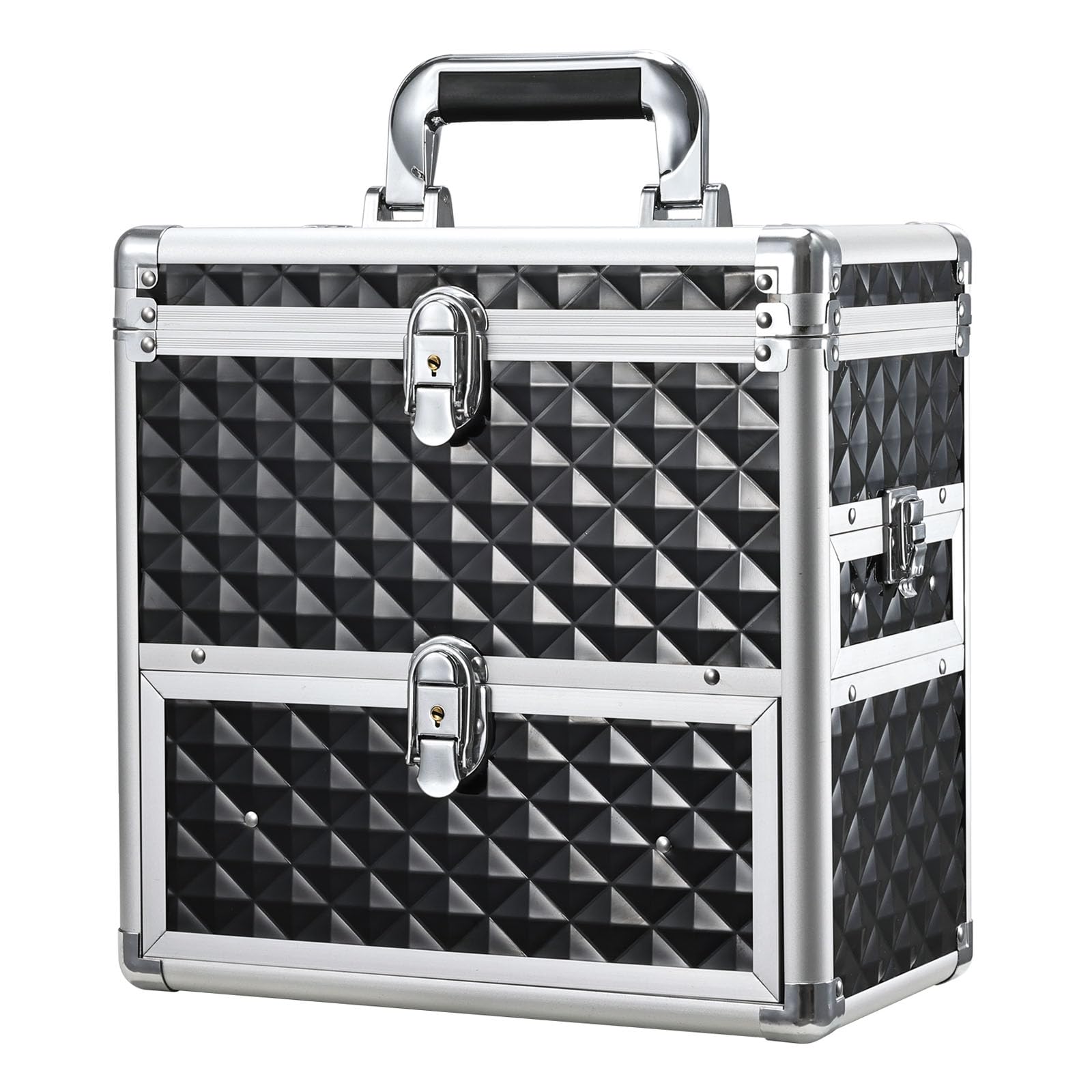 Frenessa Nail Polish Makeup Train Case with Drawer and Dividers Manicure Organizer Accessory Storage Makeup Box With Mirror Lockable Keys Nail Kit Organizer Cosmetic Case Jewelry Box - Black