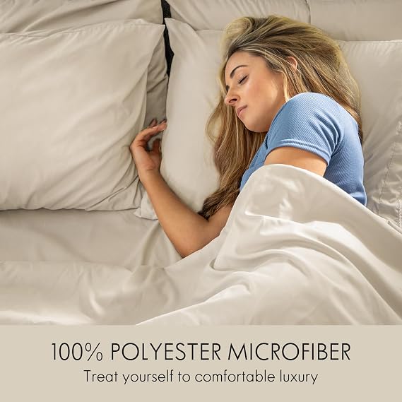 ClevaHome Queen Size Sheet Set - 6 Piece Fitted Queen Sheets Set, Oat Milk | Soft Luxury Breathable, Shrink & Fade Resistant, Embroidered Bed Sheets, 14-inch Deep Pocket, 2 Extra Pillowcases