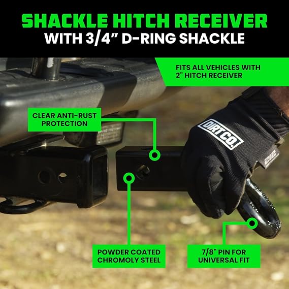 Rhino USA Shackle Hitch Receiver - Fits 2in Receivers for Vehicle Recovery