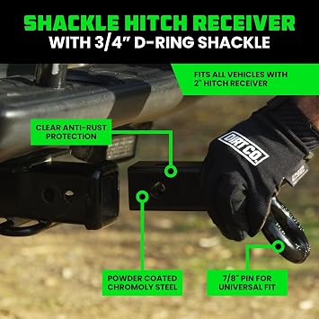 Rhino USA Shackle Hitch Receiver - Fits 2in Receivers for Vehicle Recovery