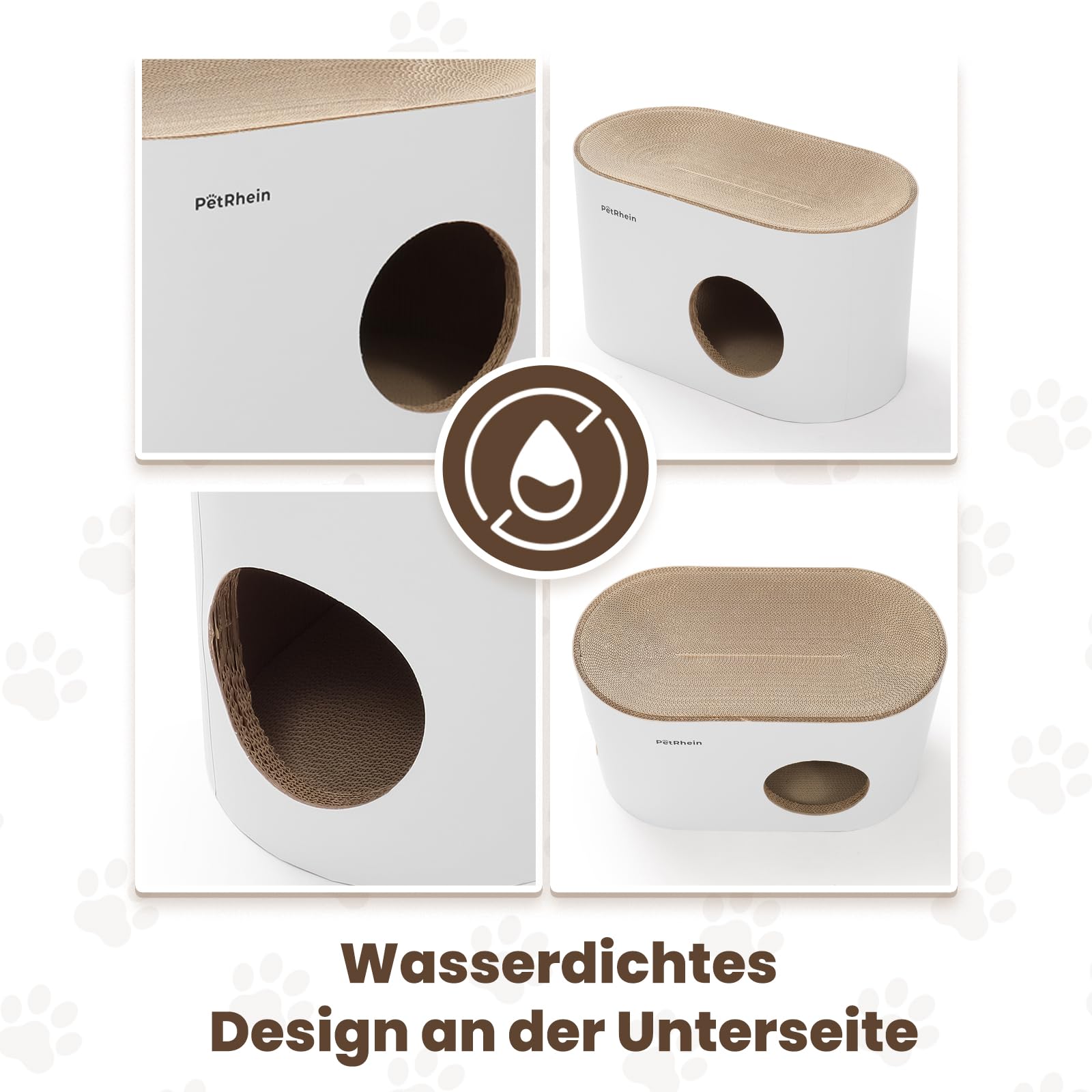 Kratzbrett für Katzen aus Kratzpappe,3-in-1 großes Katzenhöhle mit Kratzmatte & Katzenbett – 64 x 35 x 36 cm– Stabiles Kratzpappe, Minimalistisches Kratzmöbel für Katzen
