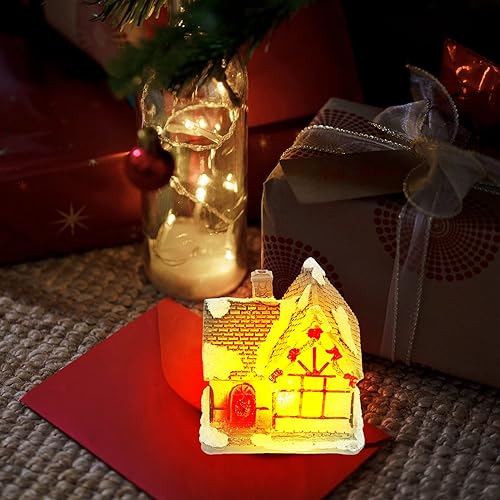 Miniatura 4 de ABOOFAN Juego de 6 piezas de aldea de Navidad iluminadas con LED, casas de pueblo de Navidad preiluminadas, diminuta resina coleccionable, edificio