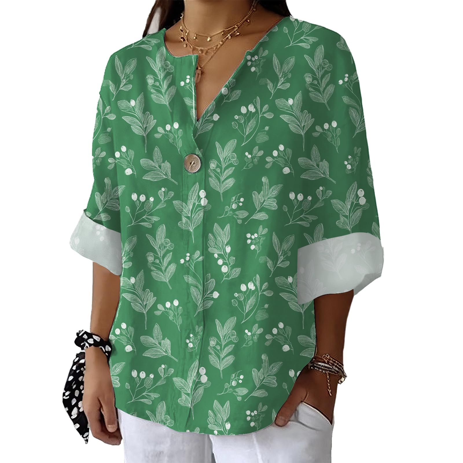 Charming Flower Graphic Shirt Womens Fashion 3 4 Sleeve V Neck Blouse Comfy Casual Summer Tops Lightweight Pullover