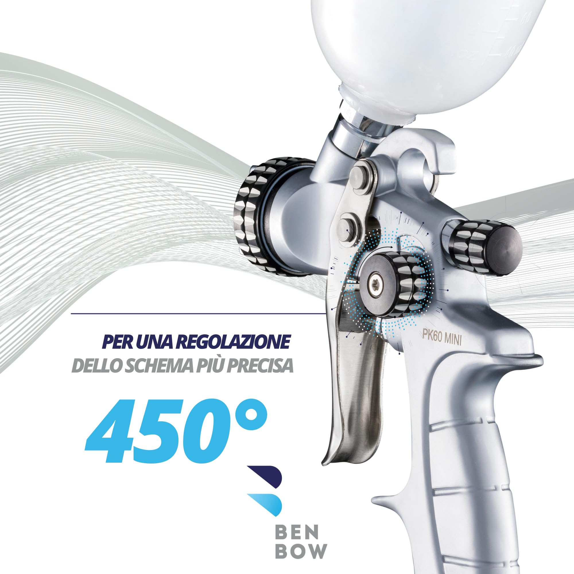 BenBow Pistola a spruzzo PK60 Mini, Ugello da 1,2 mm, Qualità professionale, Pistola a spruzzo per verniciatura, Verniciatura di piccole aree e dettagli precisi