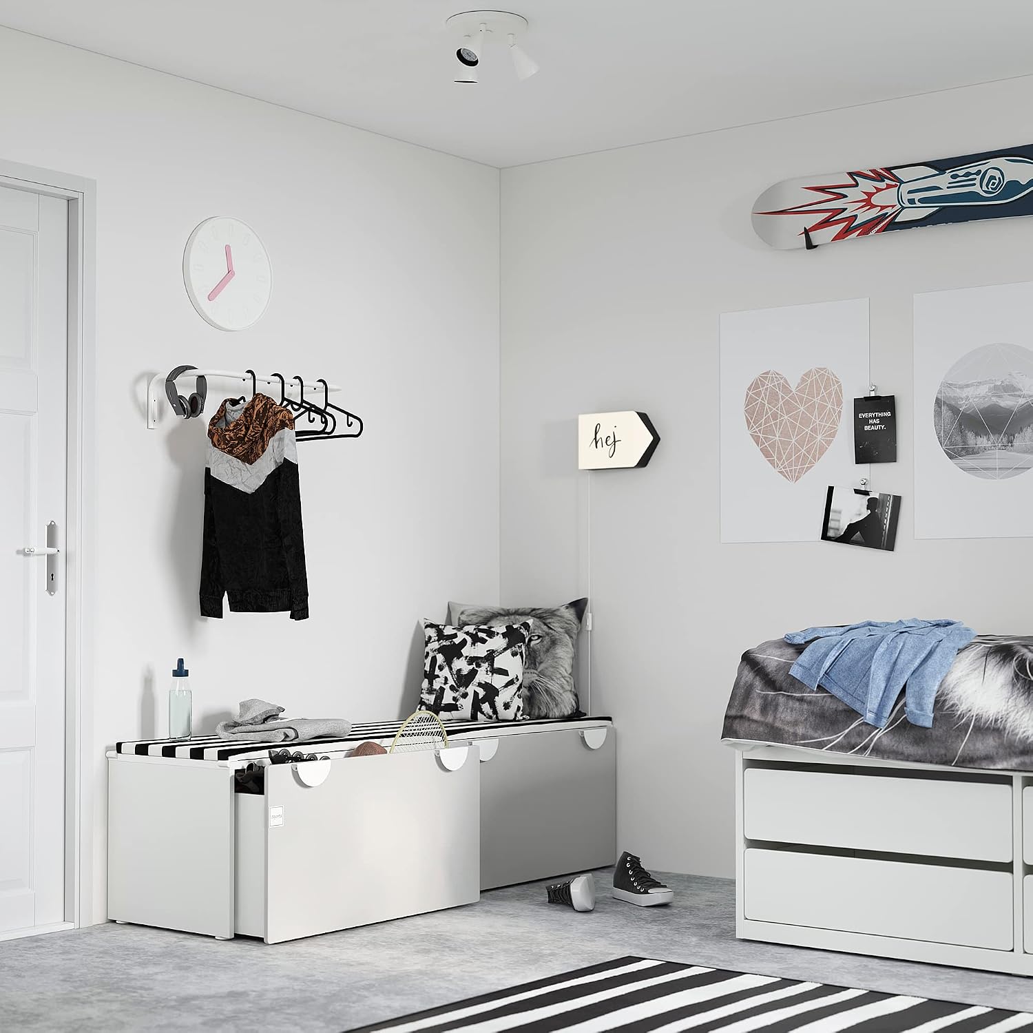 ProTuning SMÅSTAD Bench with toy storage, white/grey, 90x52x48 cm