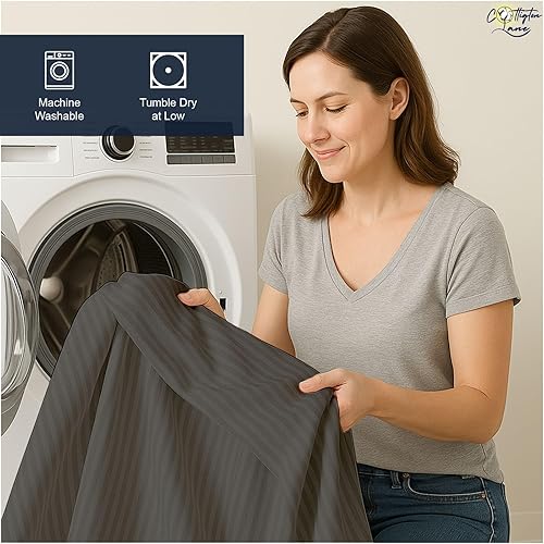 Miniatura 9 de Juego de sábanas de 4 piezas de algodón egipcio de alta calidad de 400 hilos, tamaño Queen de 12 pulgadas de profundidad (rayas gris oscuro)