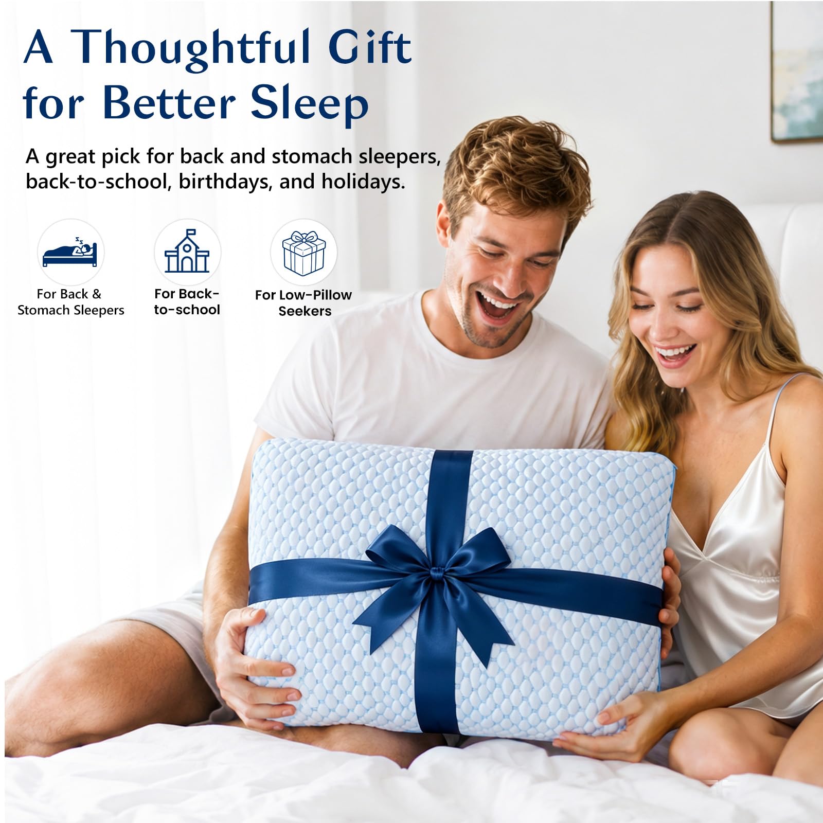 Almohada de Espuma viscoelástica Ultra Fina para Dormir de estómago y Espalda, Almohadas Planas de Perfil bajo con Funda de Tela de bambú, Lavable para Dormir