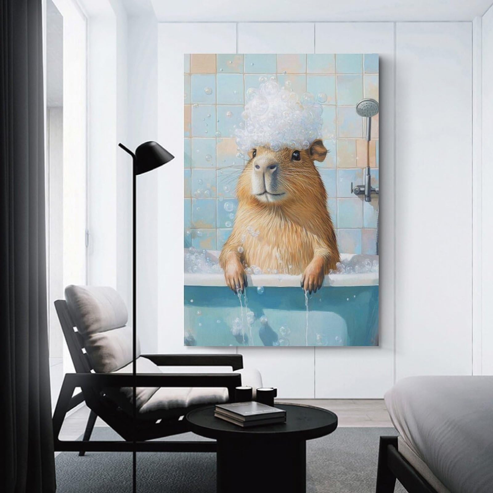 Junmoney Capybara Bath Time Canvas Art Print, 20x30inch(50x75cm), for Living Room, Bedroom, Office Or Hallway, Decorative Artwork with Broad Appeal