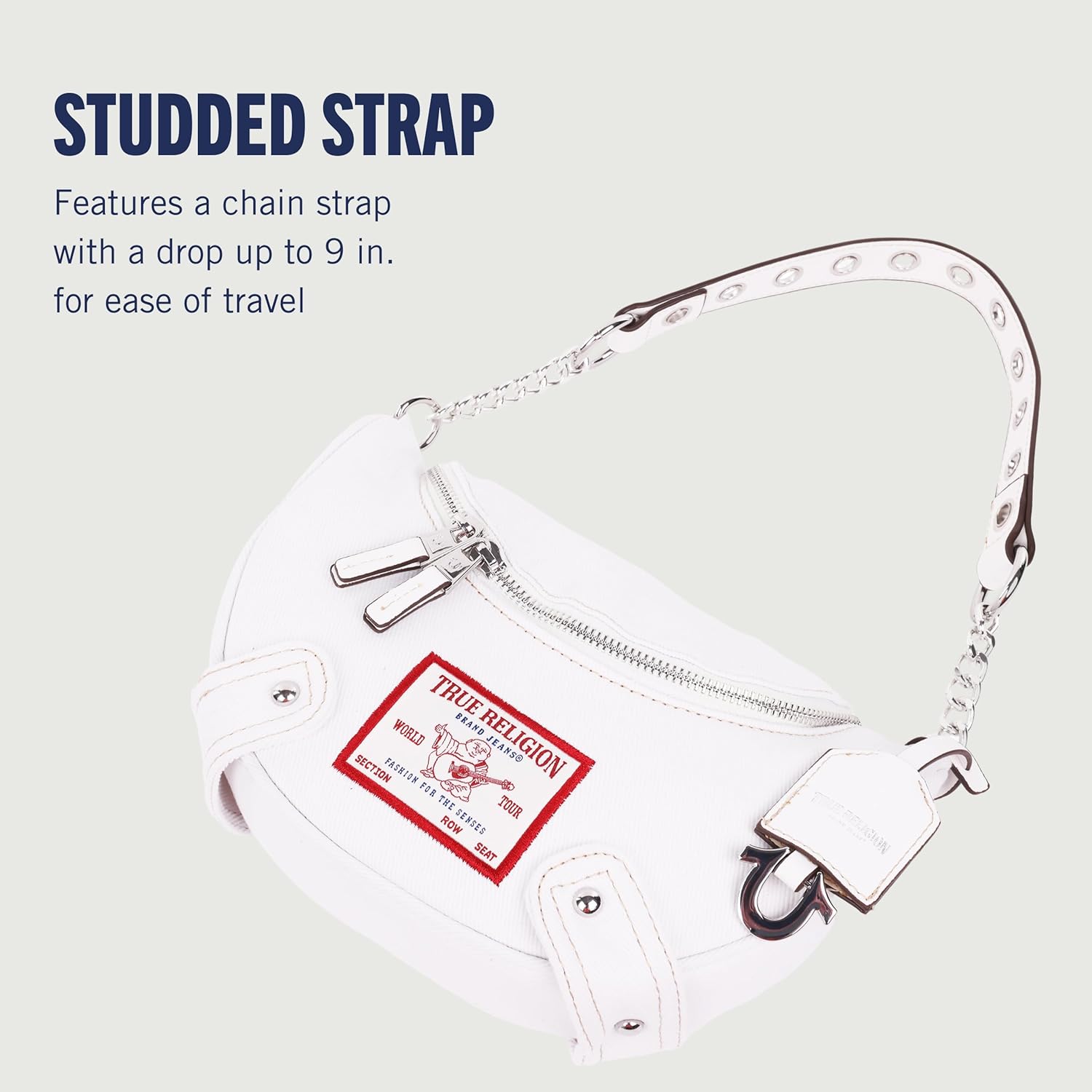 True Religion Hobo Bag, Women's Shoulder Handbag with Grommet Chain Strap, White - Image 4