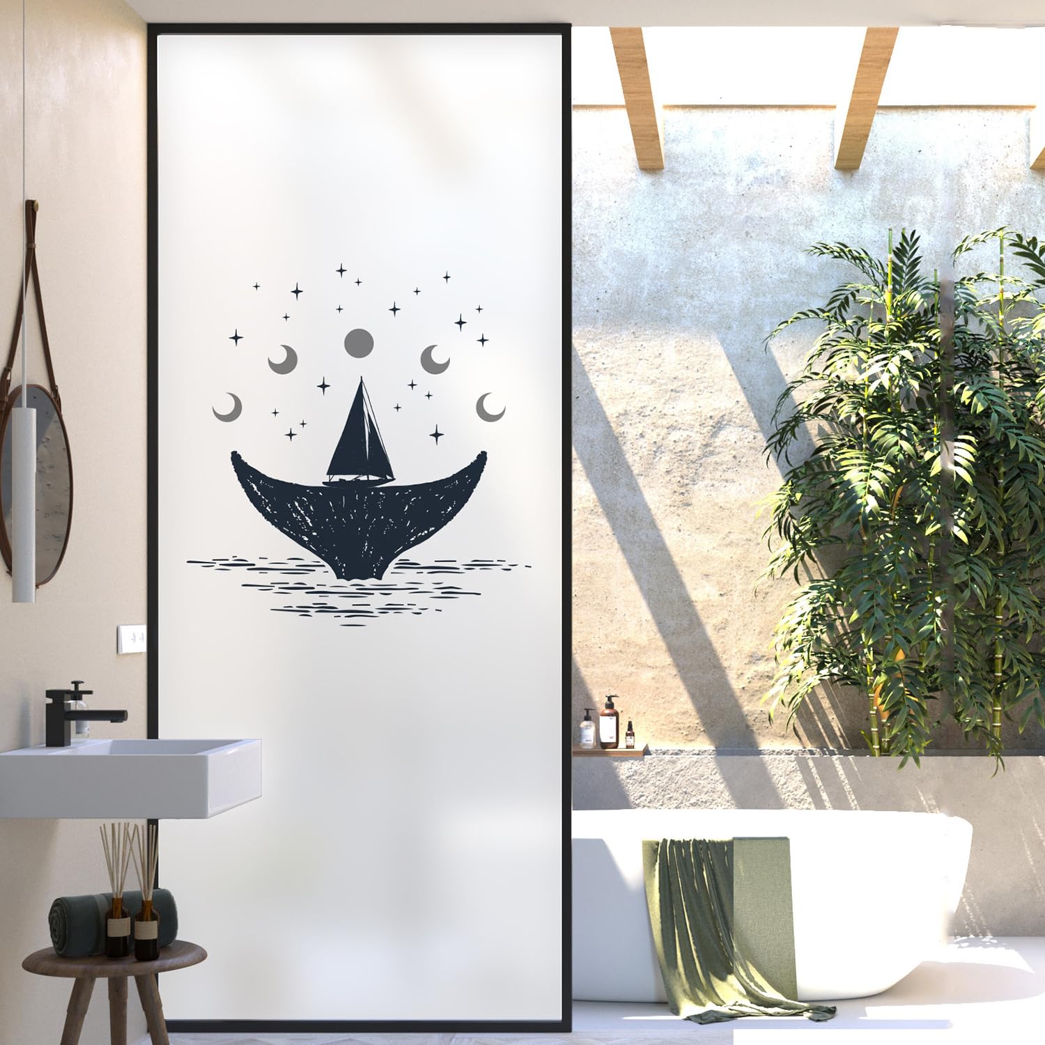 XQKXHZ One Way Window Film Privacy Day and Night,Frosted Opaque Window Film Static Cling Glass Decorative Films Sun Blocking Non-Adhesive Premium Vinyl,for Glass Doors,Bathroom,Kitchen,N,90x200cm