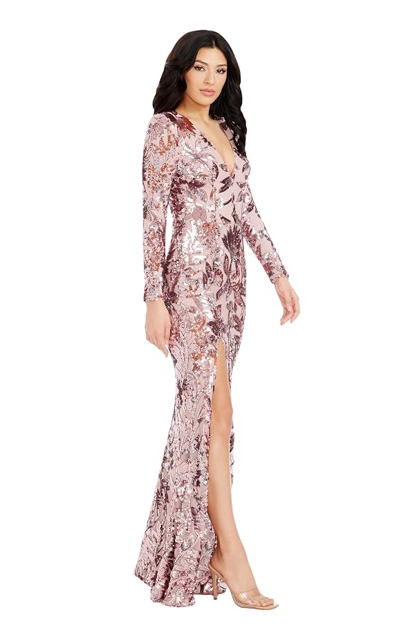 Dress the Population Women's Alessandra Sequin On Mesh, Maxi, Mermaid, V-Neck Dress, Rose Multi, Medium by Dress the Population - Used condition - Image 2