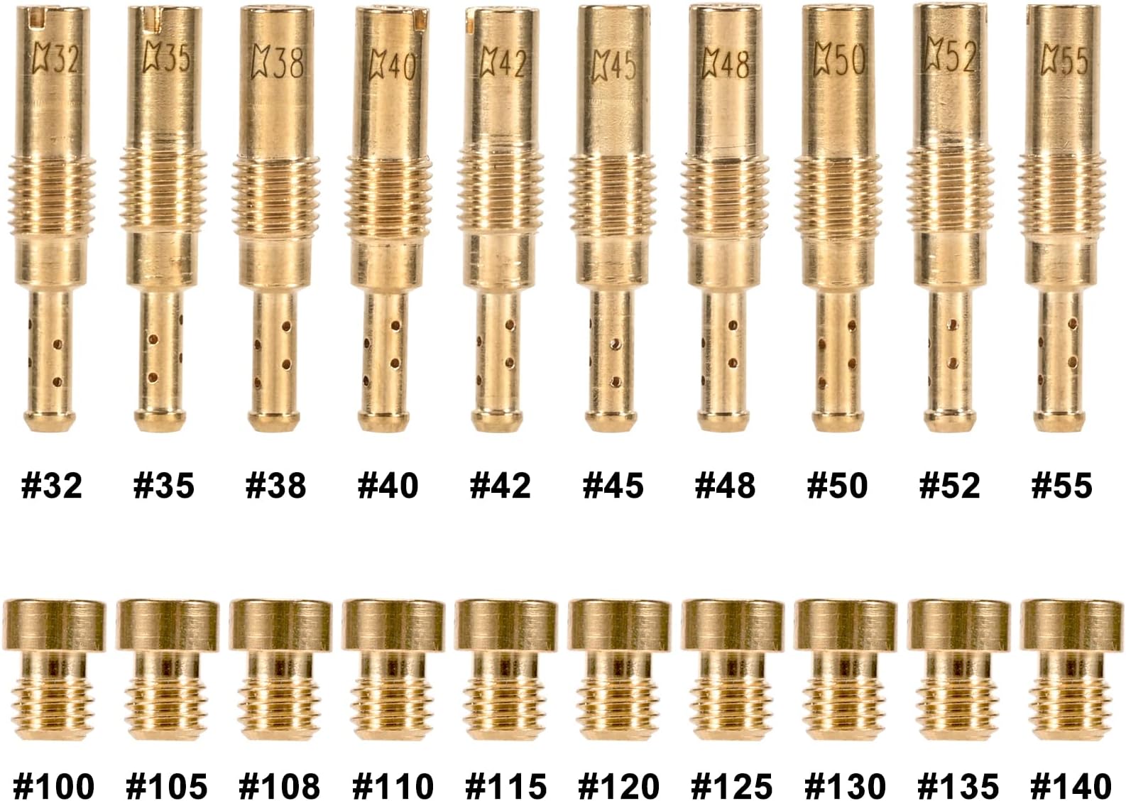 Trkimal 20PCS Carburetor Repair Accessories Kits, 10PCS Carburetor Main Jets and 10 Pcs Slow Pilot Jets for CVK PWK Keihin PWM OKO , Brass Jet Kits (20PCS-C)