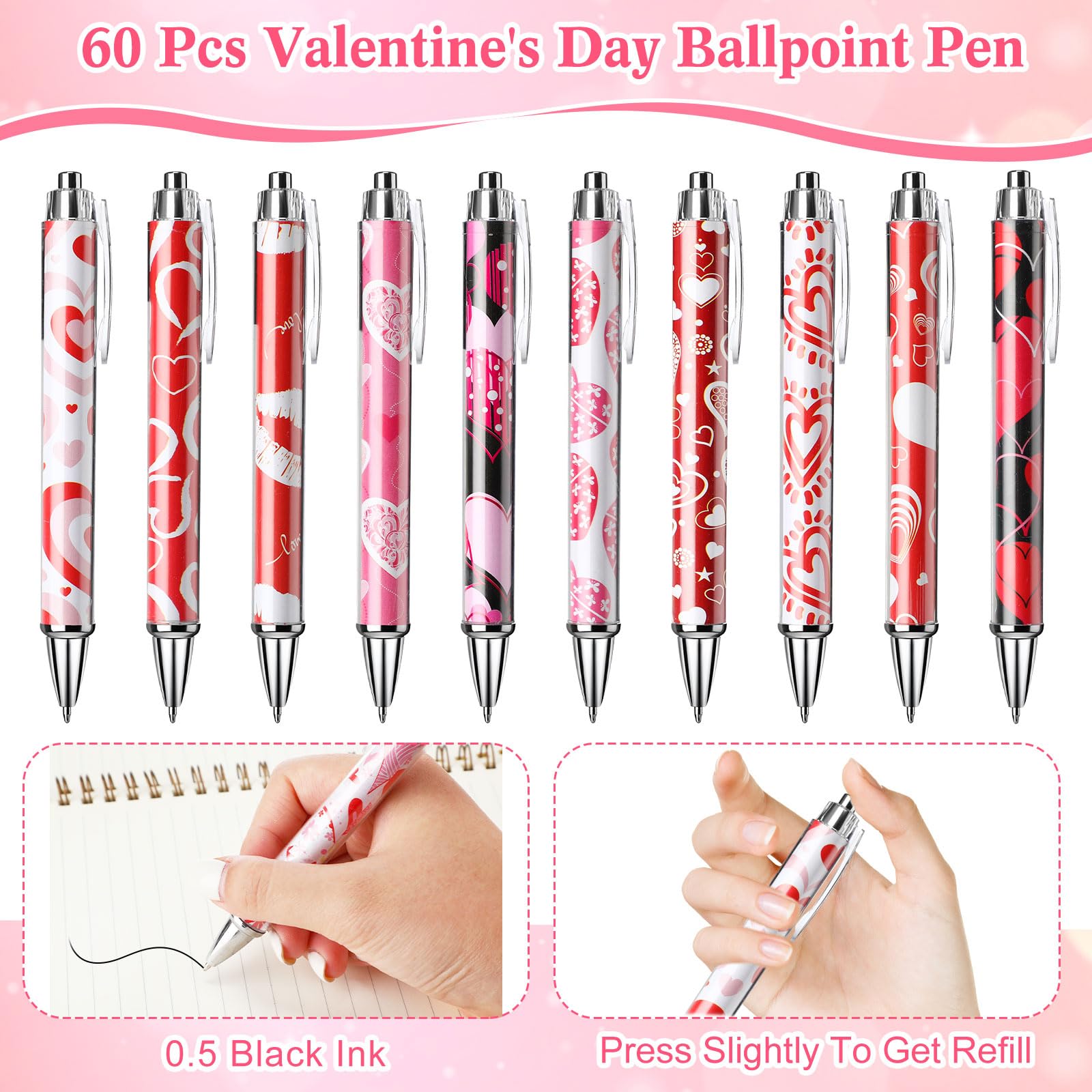 Skyygemm 120 pezzi regali a tema San Valentino includono 60 pezzi 4,92 x 3,15 pollici quaderni colorati piccoli quaderni sfusi 60 penne a sfera penne a sfera inchiostro nero per diario regali ufficio