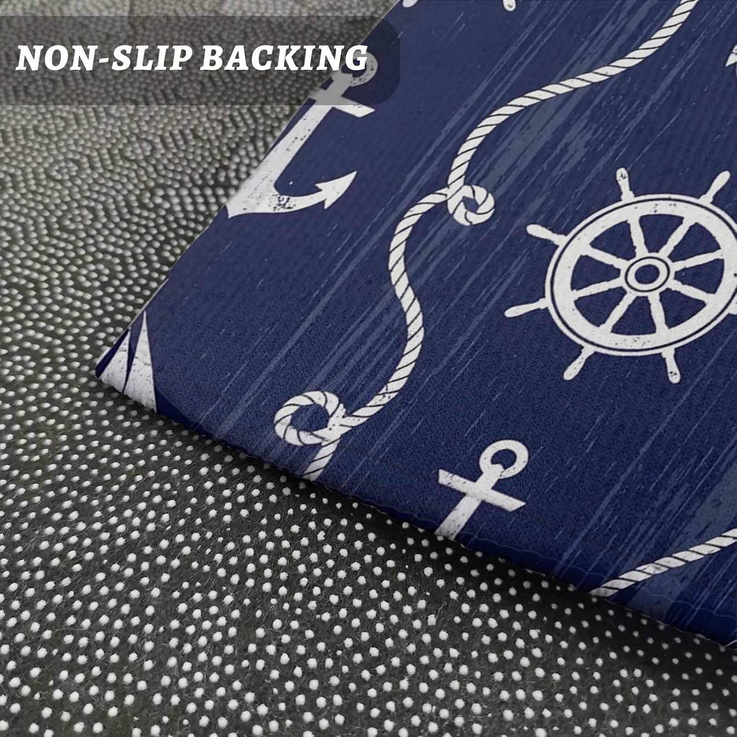 Teamery Kitchen Mats for Floor Nautical Anchor Sailboat Washable Non Slip Kitchen Rugs 1PCS, Deep Navy Blue Background Absorbent Standing Mats for Sink Bathroom Office Living Room 23.6x70.9in