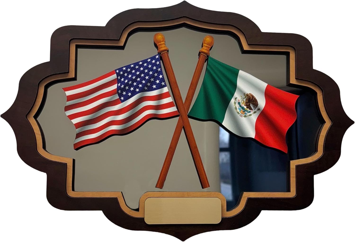 Two Country 3D Flag Wall Art with Custom Engraving Plaque, Citizenship Gift, Multiple Frame Options (Walnut/Candle trim)