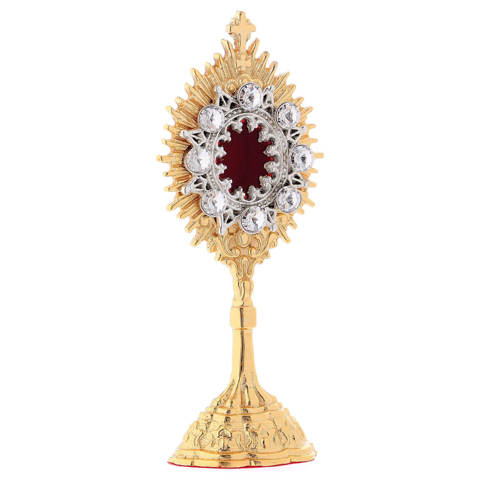 Holyart Ostensori, Teche, Reliquiari Metallo: Reliquario Ottone Dorato e Pietre Bianche h 14 cm