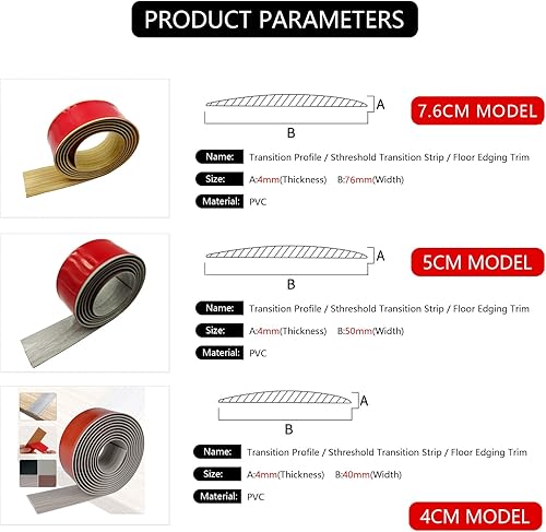 Miniatura 2 de ZEYUE Tiras de cubierta de suelo de perfil de transición, tira de transición de vinilo, barra de puerta, borde de piso, tira de unión de piso