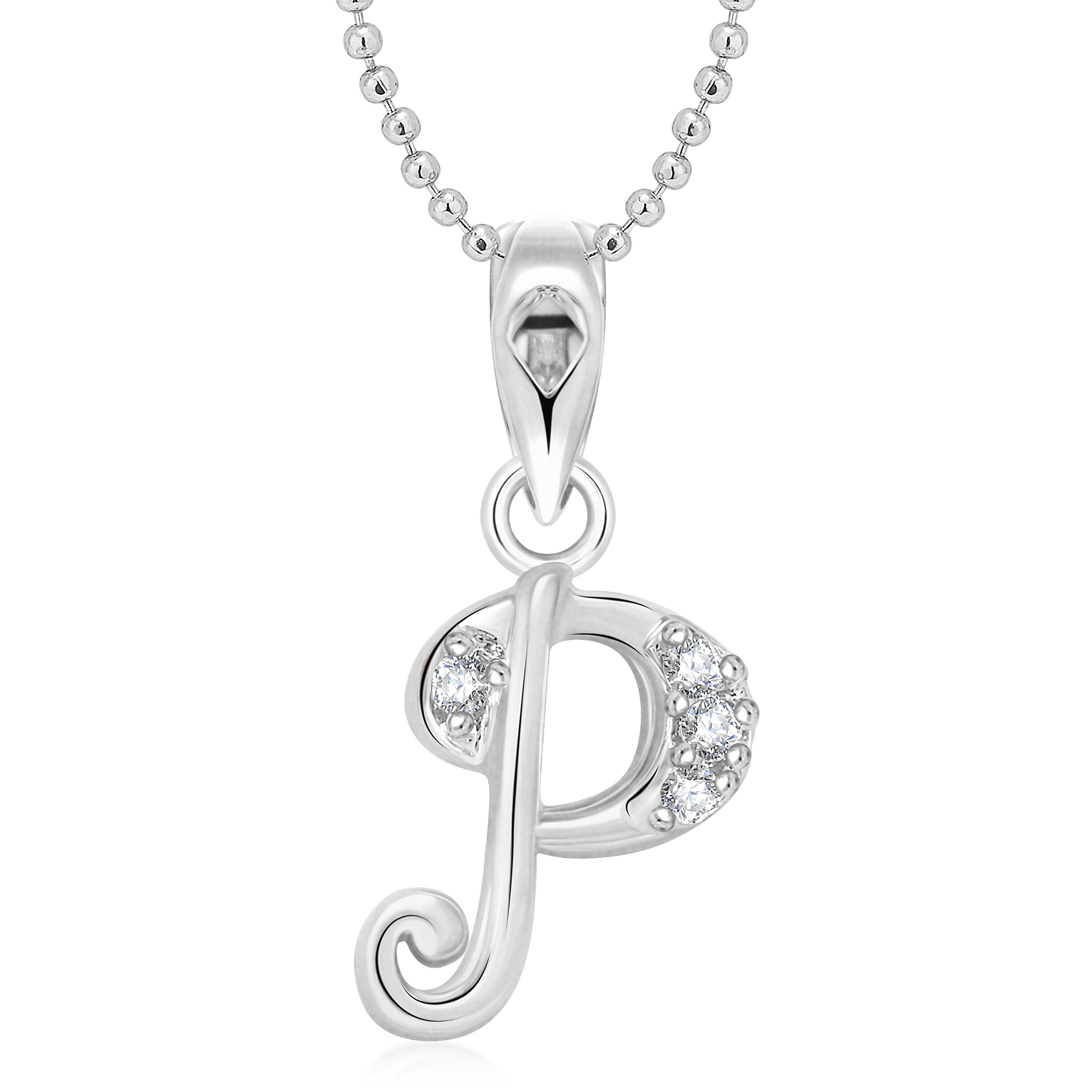 "P" Alphabet Silver CZ Rhodium Plated Pendant for Women-image-41