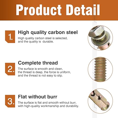 Miniatura 3 de Anclaje antideslizante de acero al carbono de 14 x 2 pulgadas, anclajes de expansión antideslizantes chapados en zinc para muebles de pared con base