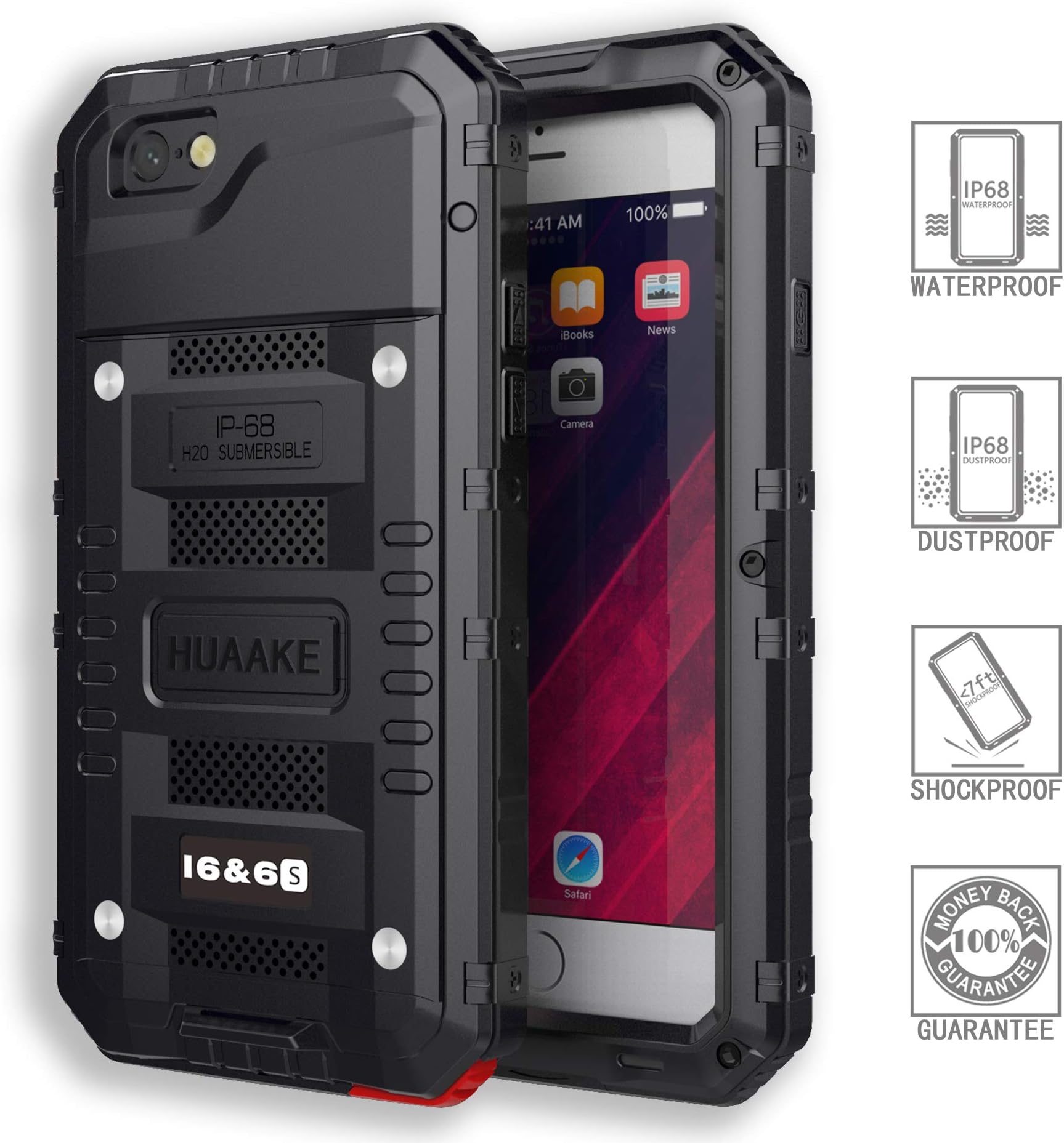 IPhone6s Metal Case Waterproof Diving Protection Cover Dustproof Shockproof Outdoor Sports Special Mobile Phone Case Strong and Sturdy for Iphone6s&6 (Black, Iphone6/6s)