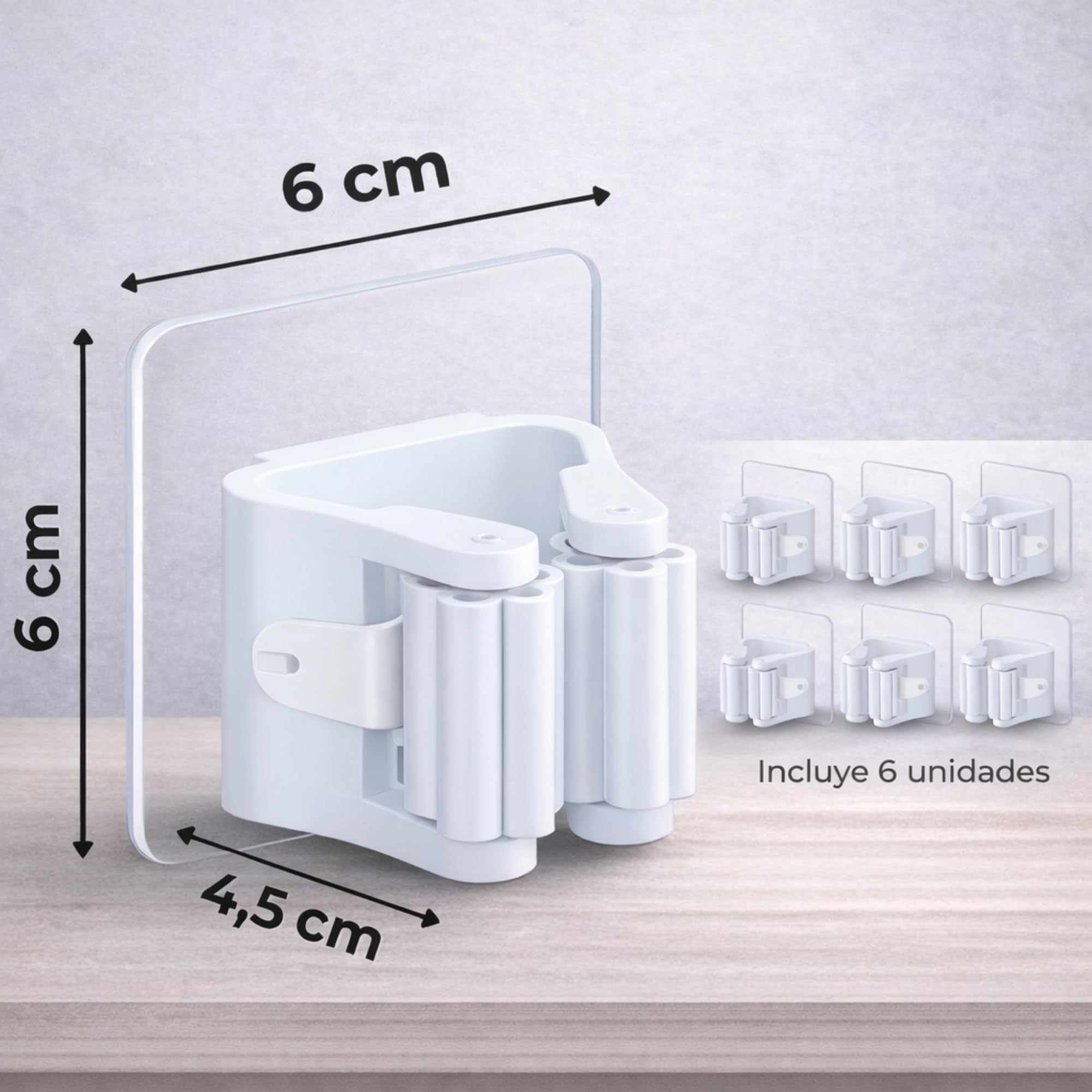 HKaizen Colgador de Escobas y Fregonas Adhesivo (Pack de 6) – Soporte para Pared sin Taladro, Resistente y Compacto para Cocina, Baño y Garaje — view 7