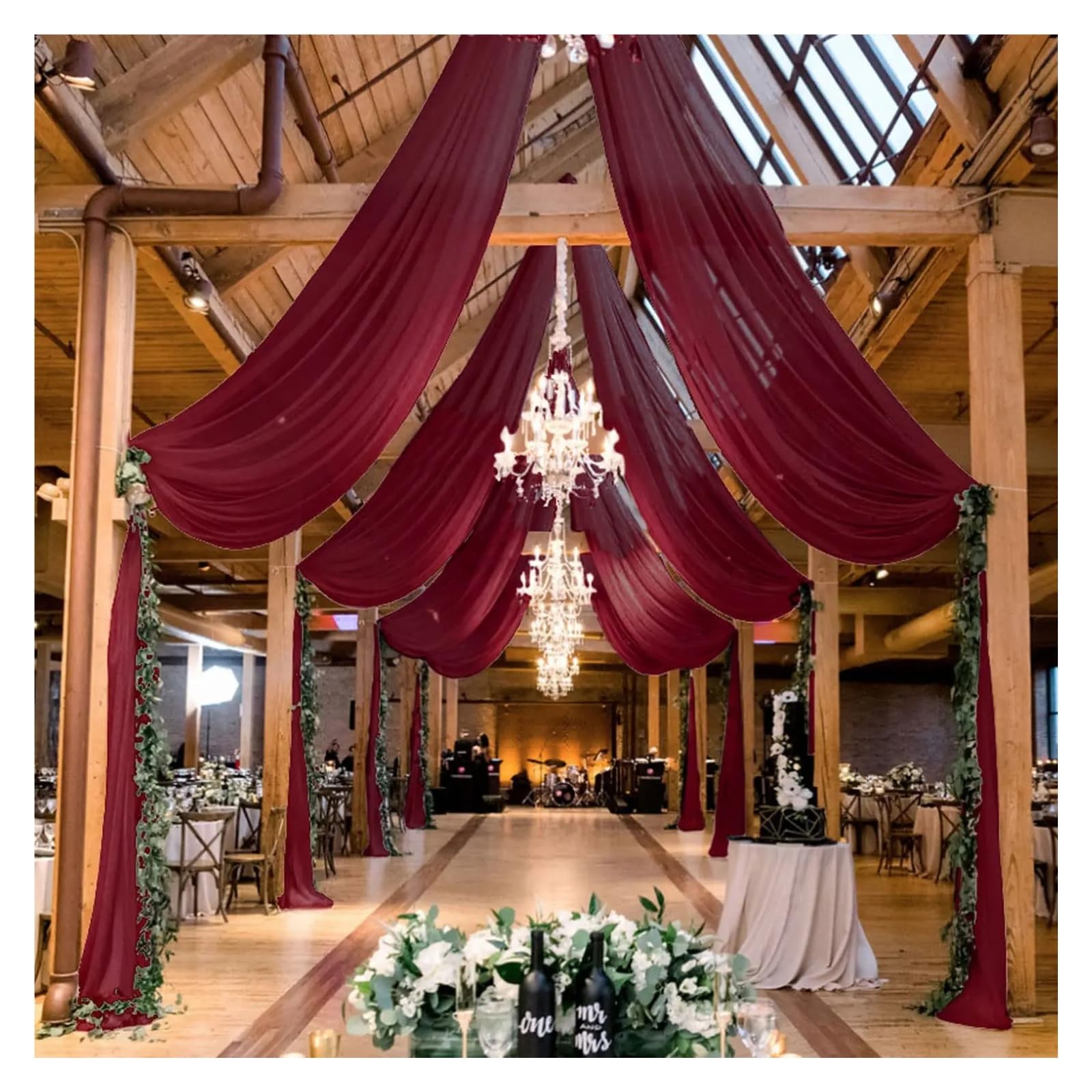 Rideaux de plafond blancs drapé mousseline de soie décoration scène mariage fête 75x1000cm