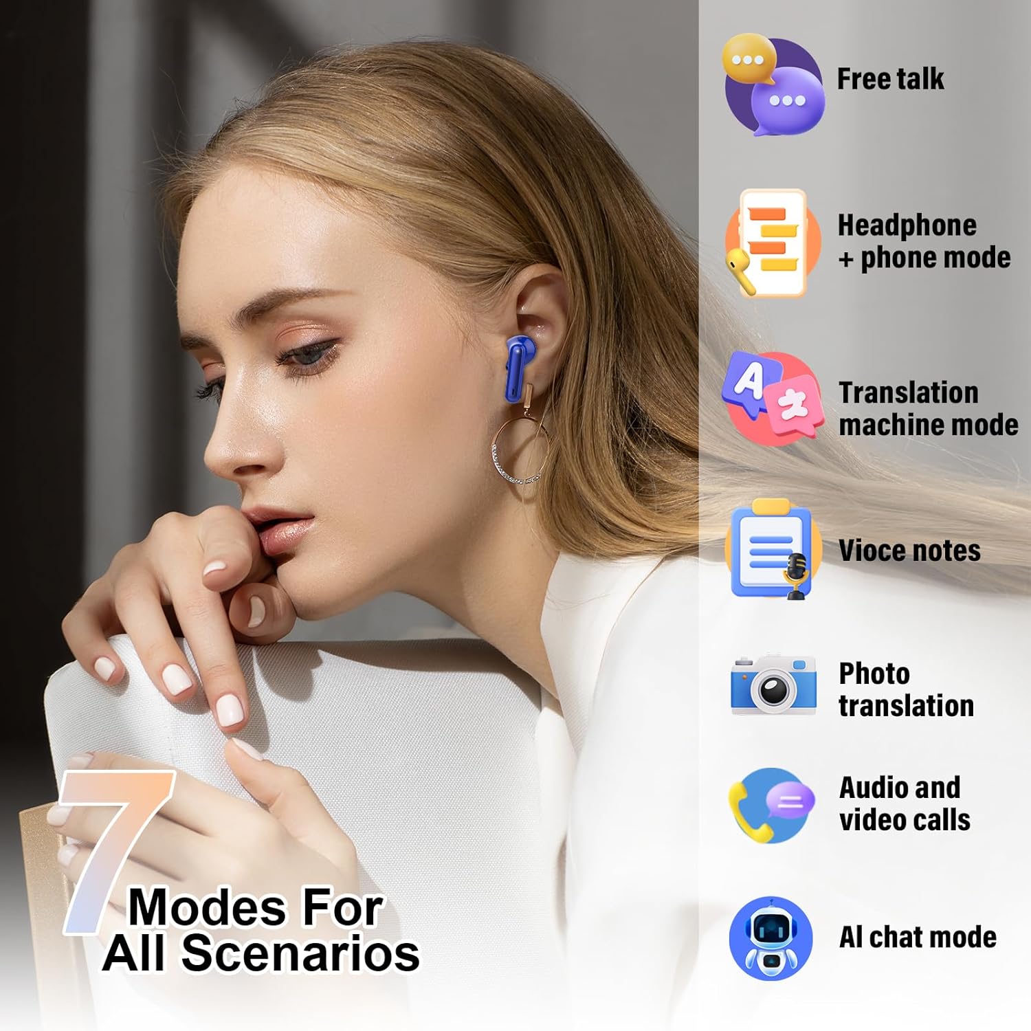 Ai Translation Earbuds Real Time No Subscription,164 Languages Translator Earbuds with 6 Translation Modes, Audio and Video Calls Translator Headphones,Dark Blue - Image 3