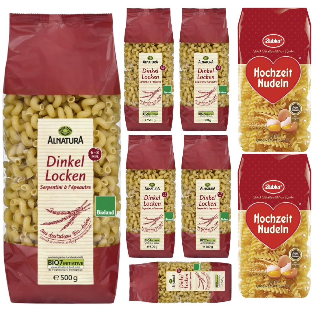 Mit Pufai Grocery, Alnatura Dinkel Locken Nudeln pasta nudeln 500 gramm x 6 Stück + Zabler Hochzeit Nudeln Spirelli 500 Gramm x 2 STÜCK