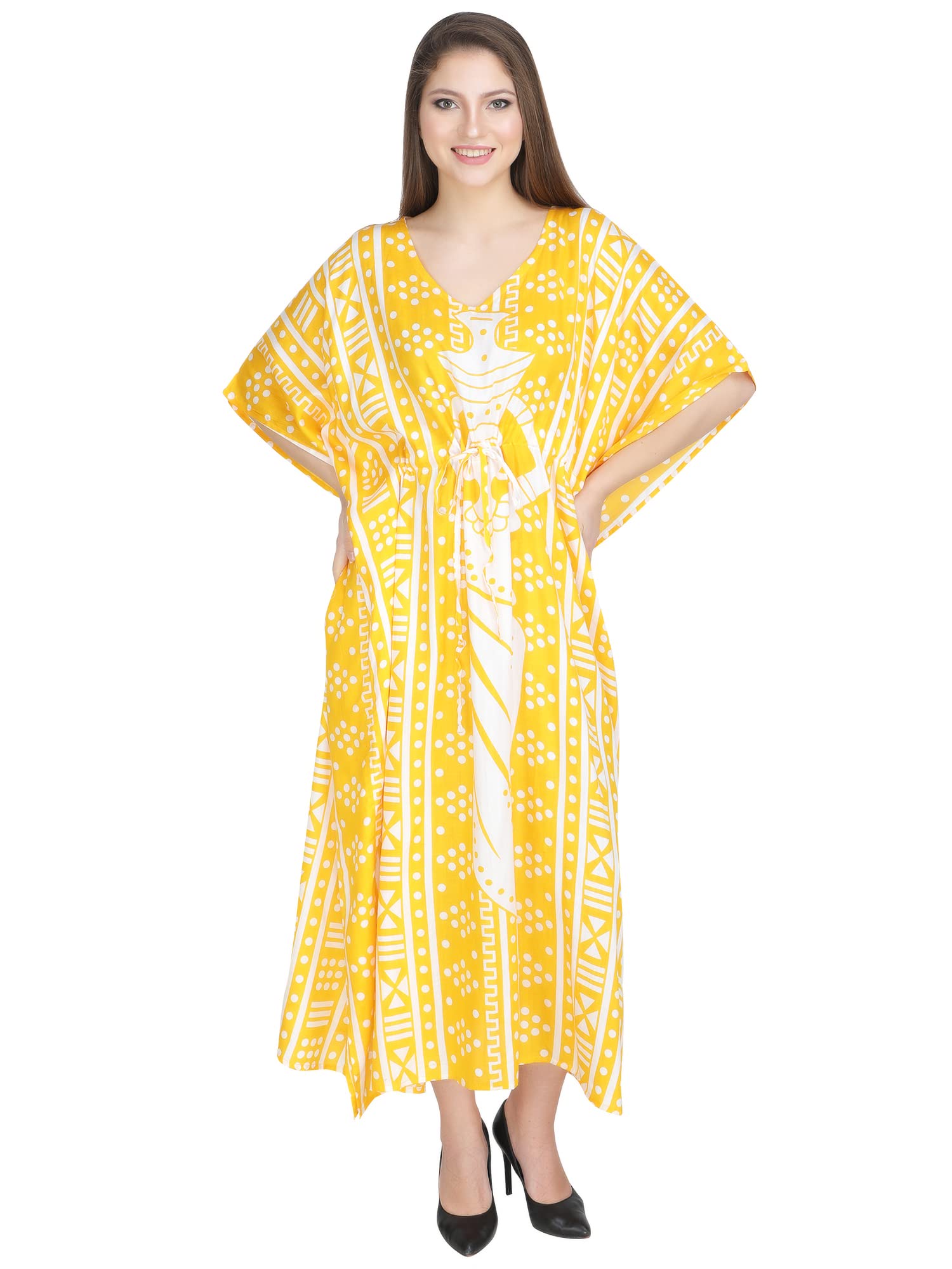 Ukal Kaftan - Vestido largo tipo kimono de verano para mujer, salida de baño de playa, caftán, ropa de dormir de viscosa, bata de noche con cuello en V