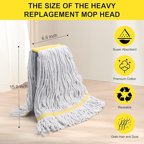 Miniatura 5 de KeFanta Paquete de 3 repuestos de cabezal de trapeador comercial resistente, de algodón industrial húmedo, para limpieza de suelos, color amarillo