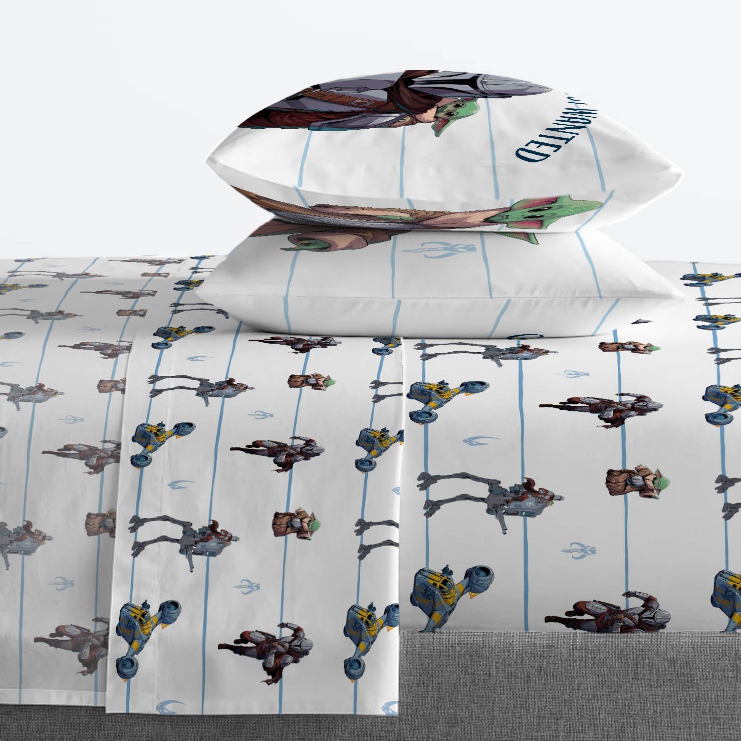 Jay Franco Kids Sheet Set with Fitted, Flat Sheets & Pillow Cover - Ultra-Soft Bedding with Pillowcase for Room Decor, White - The Mandalorian, 4 Piece Queen