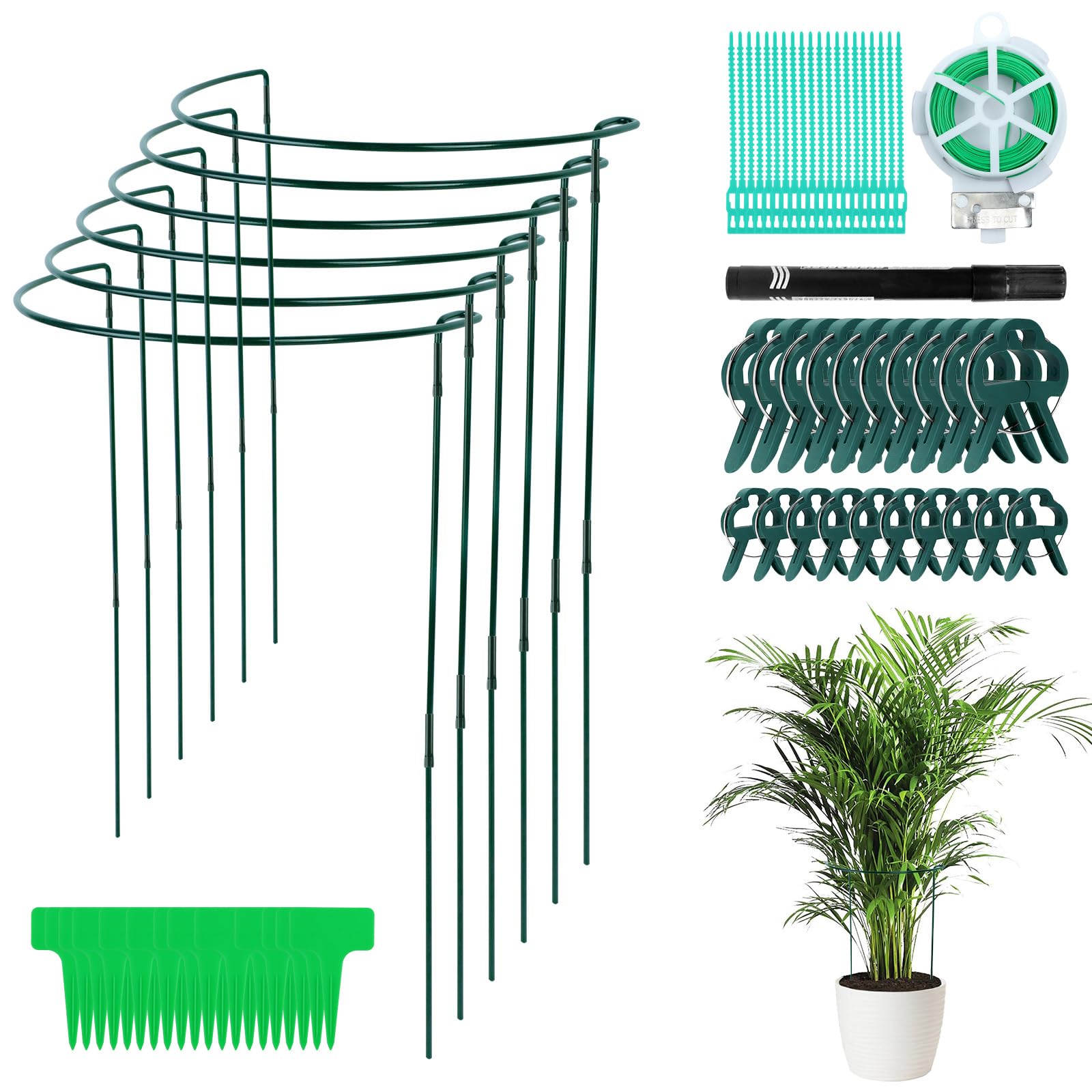 6 Pièces Tuteurs pour Plantes, 25 * 80CM Demi Rond Supports de Plantes Réglables, Jardin Plantes Support Pile Anneau Cage, Anneaux de Support en Métal Demi Ronds pour Pivoines Hortensias Roses Sédum