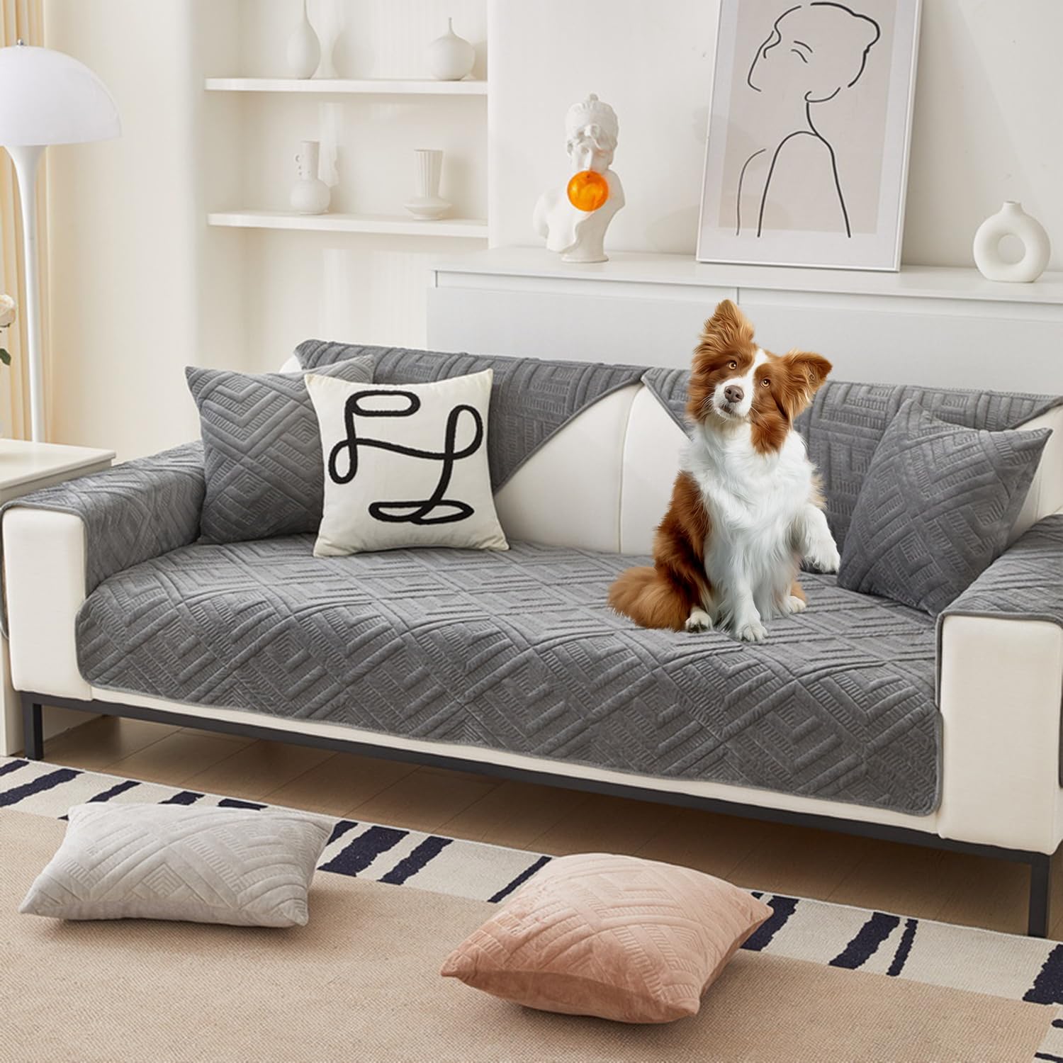 Housse de canapé sectionnelle velours gris foncé 90x240cm